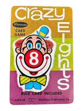 CRAZY EIGHTS Vintage 1950s Whitman Card Game! COMPLETE Deck! CIRCUS! Clown!